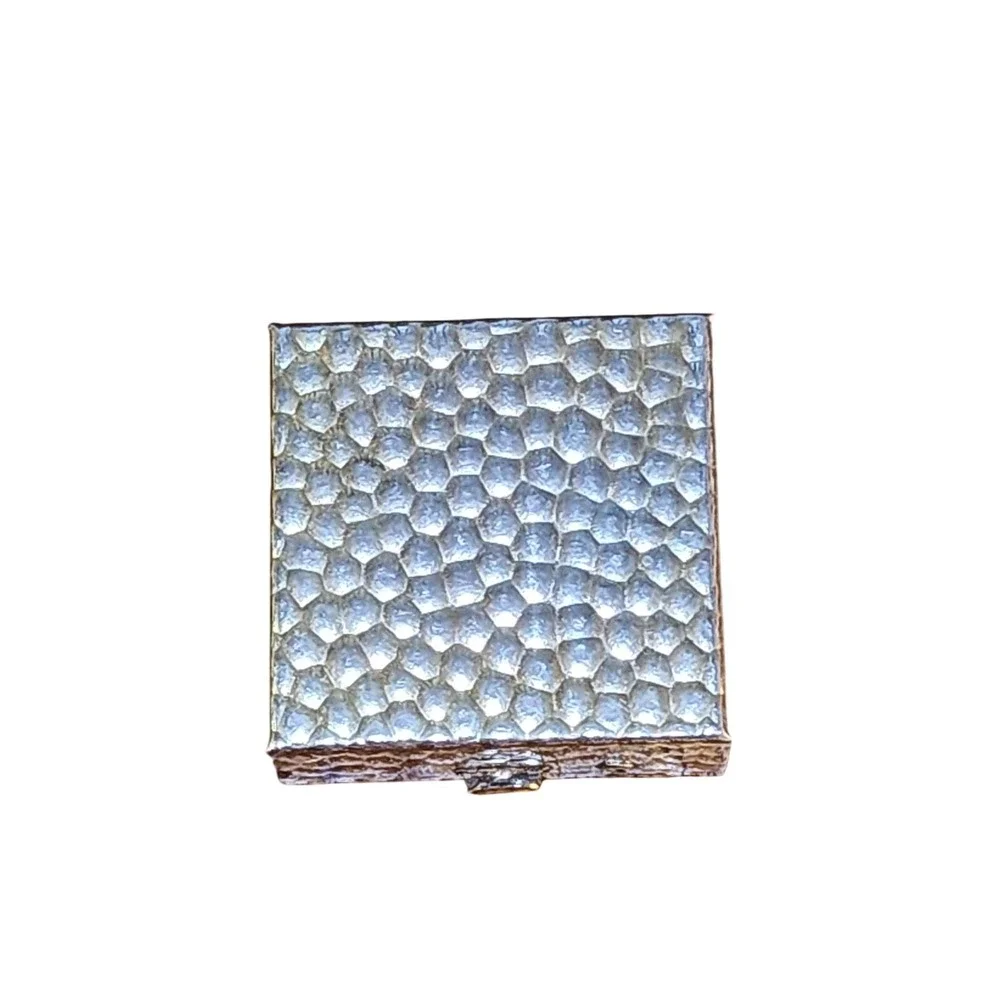 Vintage Wood Trinket Pill Box Case Silver Metal Hammered Etched Canadian Emblem